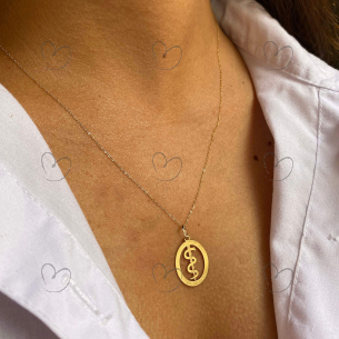 Pingente Oval Profissão Medicina Ouro 18k