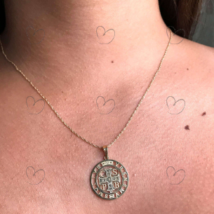 Pingente São Bento com Detalhes Fosco Grande Ouro 18k