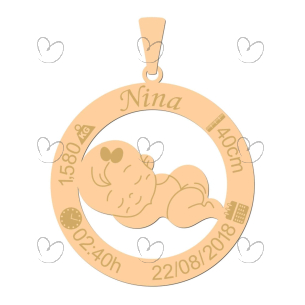 Pingente Menina Nascimento Personalizado Ouro 18k