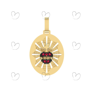 Pingente Oval Sagrado Coração Fundo Ouro 18k