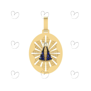 Pingente Oval Nossa Senhora Fundo Ouro 18k