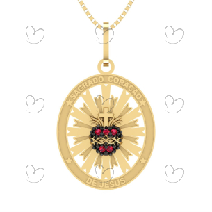 Pingente Oval Sagrado Coração Ouro 18k