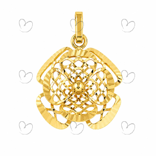 Pingente Flor Vazado Escama 4 Pétalas Em Ouro 18k