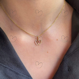 Pingente Coração Duplo Bicolor Ouro 18k