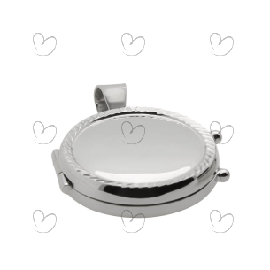 Pingente Relicário Redondo Liso com Diamantados Ouro Branco 18k