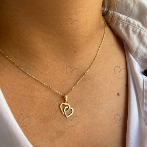 Pingente Corações Bicolor Ouro 18k