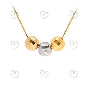 Gargantilha 3 Bolas 7mm Diamantada 45cm Com Ajuste em 40cm Ouro 18k