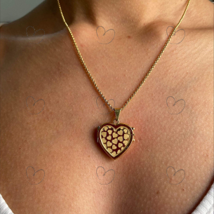 Pingente Relicário Coração Gravado Corações Ouro 18k