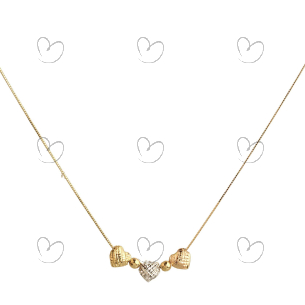 Gargantilha Três Corações Tricolor Ouro 18k