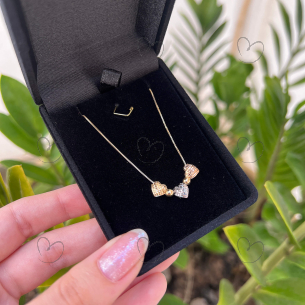 Gargantilha Três Corações Tricolor Ouro 18k