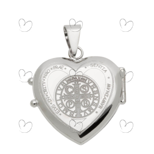 Pingente Relicário Coração São Bento Ouro Branco 18k