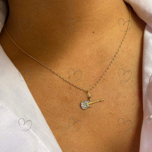 Pingente Guitarra com Diamante Ouro 18k
