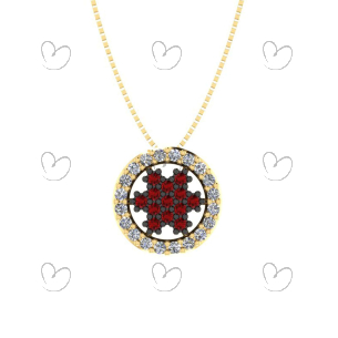 Pingente Redondo Galeria com Miolo Vermelho Ouro 18k