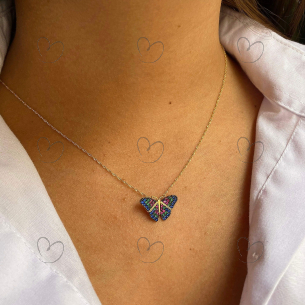 Pingente de Borboleta com 50 Zircônias Ouro 18k