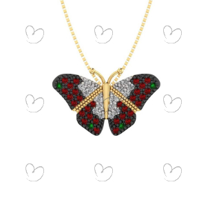 Pingente de Borboleta com 50 Pedras de Zircônias Ouro 18k