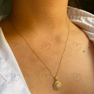 Pingente Miolo Flor Pavê Ouro 18k