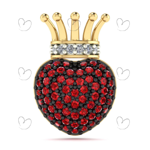 Pingente Coração Coroado Pavê com Zircônias Ouro 18k