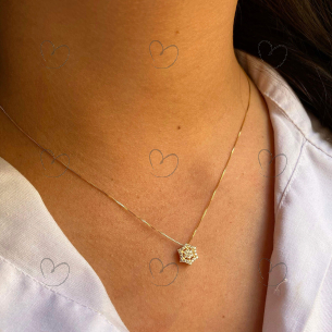 Gargantilha Sextavo com Pedras de Zircônia e Corrente Veneziana Ouro 18k