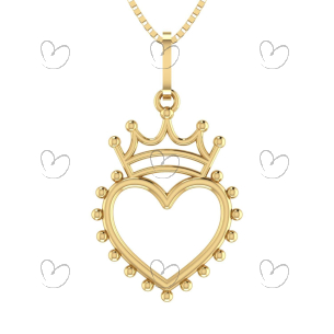 Pingente Coroa com Coração Liso Ouro 18k