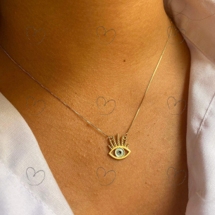 Gargantilha Olho Grego com Resina Ouro 18k