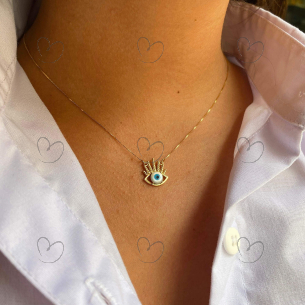 Gargantilha Olho Grego com Pedra Ouro 18k