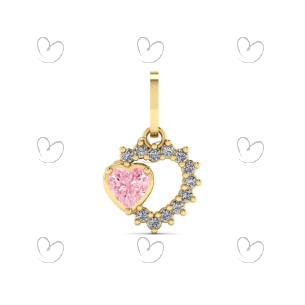 Pingente Coração Cravejado com Mini Coração Ouro 18k