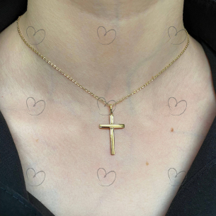 Pingente Cruz Fio Acetinado Ouro 18k