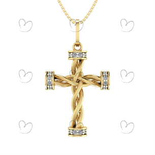 Pingente Crucifixo Torcido com Pedras Ouro 18k