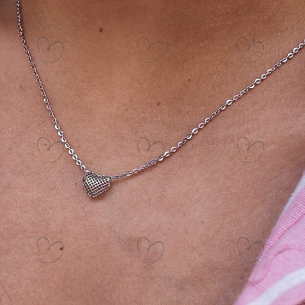 Pingente Coração Duplo Telado Ouro Branco 18k