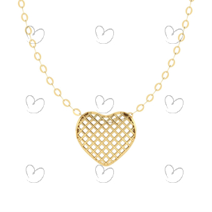 Gargantilha Coração Telado Americana 45cm Ouro 18k