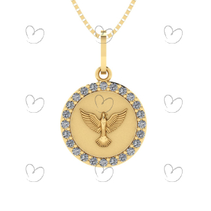 Pingente Redondo G Espirito Santo Com Pedras Em Ouro 18k