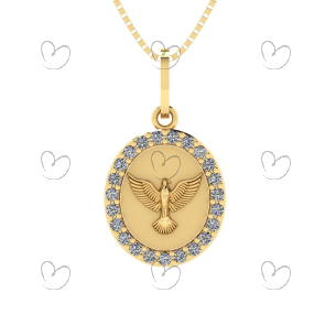Pingente Oval  Espirito Santo Com Pedras Ouro 18k