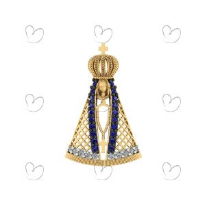 Pingente Nossa Senhora Aparecida Coroada com Zircônias Ouro 18k