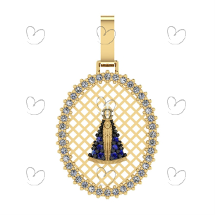 Pingente Oval Tela Vazada Nossa Senhora Ouro 18k
