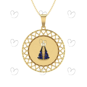 Pingente Mandala Nossa Senhora com Pedras Ouro 18k