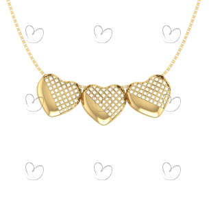 Pingente 3 Coração Telado Ouro 18k