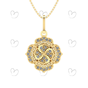 Pingente Flor Cravejado 32 Pedras Ouro 18k