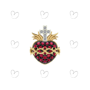 Pingente Sagrado Coração Pave  Ouro 18k