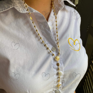 Terço São Bento Bola Diamantada Ouro 18k