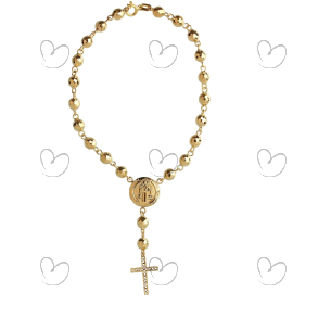 Pulseira Terço São Bento Bola 7mm Diamantada Ouro 18k