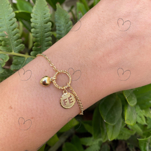Pulseira Malha Bailarina com Pingente Fé Ouro 18k