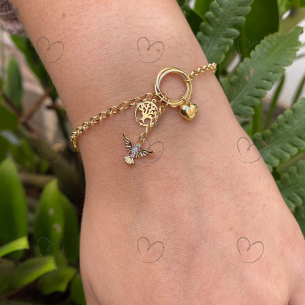 Pulseira Portuguesa Espírito Santo com Arvore da Vida Ouro 18k