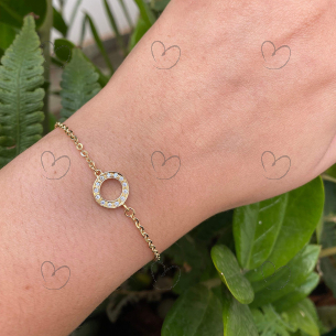 Pulseira Malha Bailarina com Círculo Cravejado Ouro 18k
