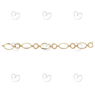 Pulseira Elos Ovais Estilizados e Navete Ouro 18k