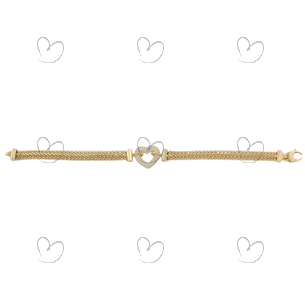 Pulseira Lacraia Coração Cravejado 19cm Ouro 18k