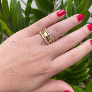 Anel Aliança Cravejada Inteira 2mm Ouro 18k