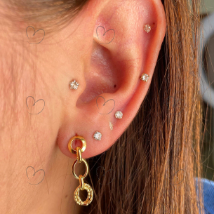 Brinco com Argolas Diamantadas e Lisas Ouro 18k