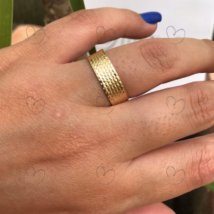Aliança Reta Trabalhada 6mm Ouro 18k