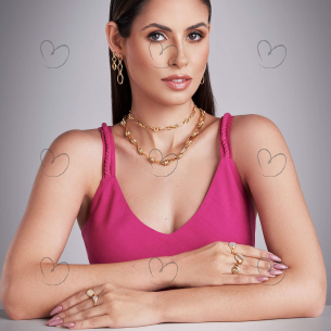 Anel Chancela Redondo Cravejado Médio Ouro 18k
