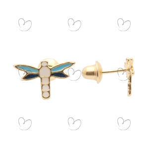 Brinco Baby de Libélula com Resina Ouro 18k